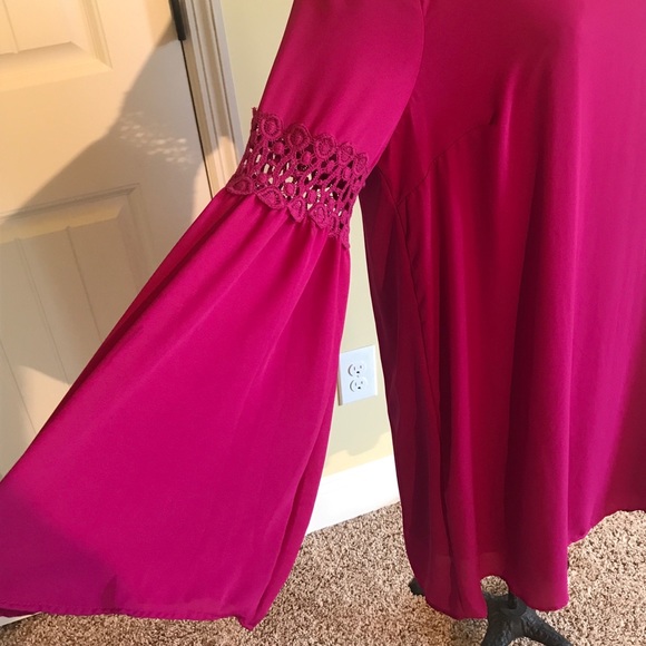 Fuschia Boho Dress/Tunic with Bell Sleeves - Picture 4 of 4